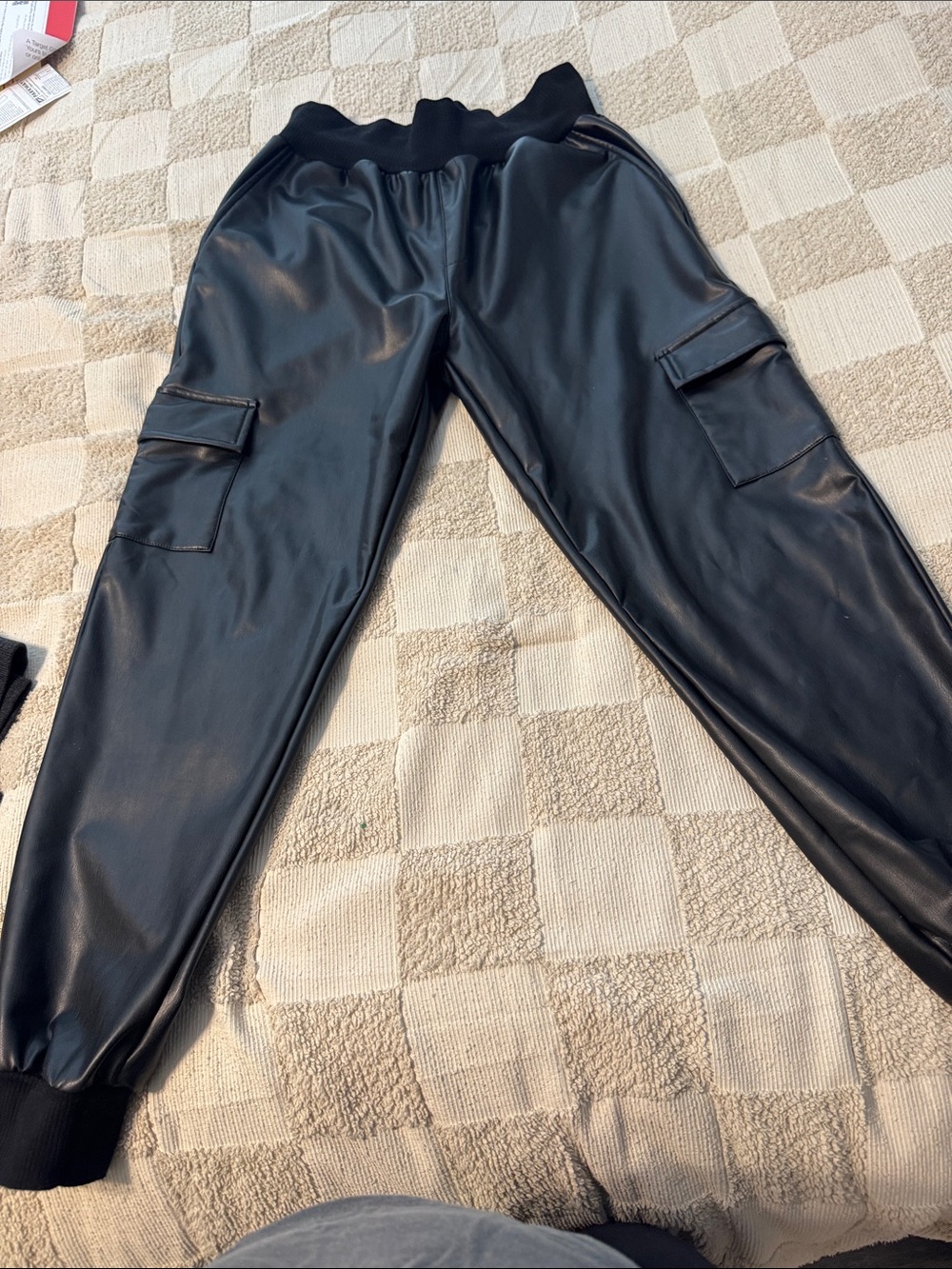 Rafe Black Faux-Leather Jogger Track Pants
